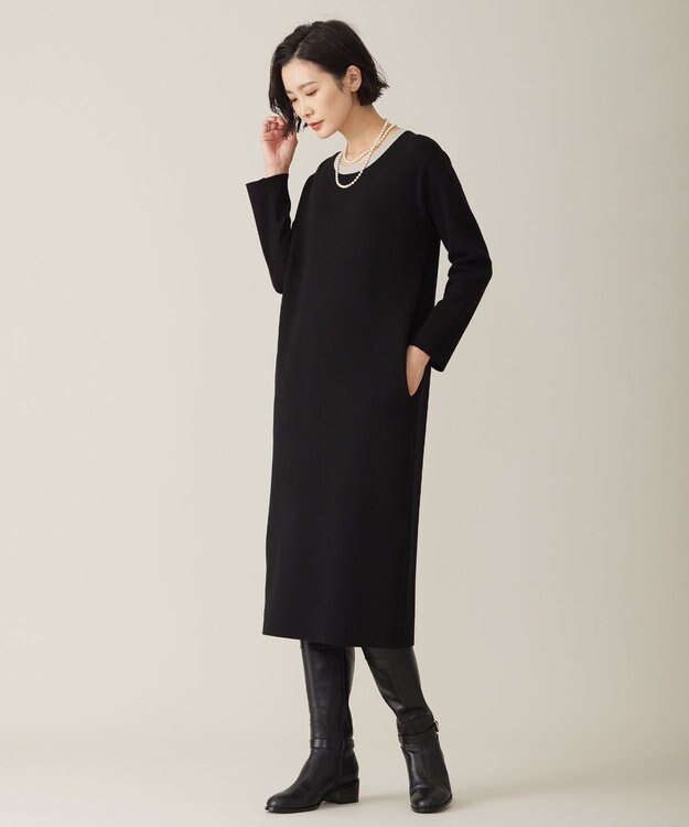 J.PRESS LADIES L 【WEB限定カラーあり・洗える】TRIM RAYON STRETCH ニット ワンピース ブラック系