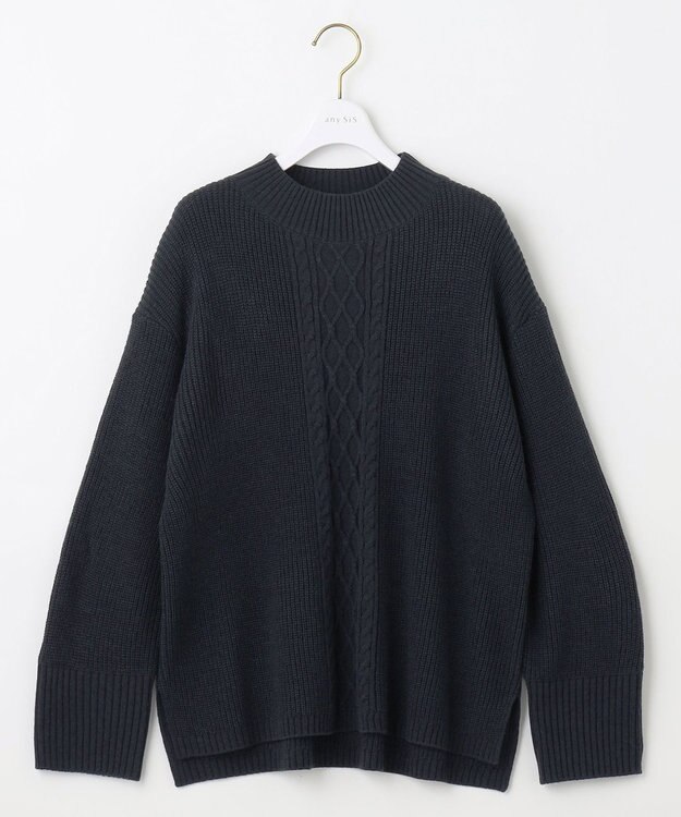 ANY SIS L 【洗える】スフレアランパターン ニット ネイビー