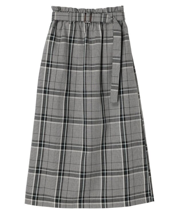 Green Parks 綿麻混バックルベルト付タイトスカート Check Black