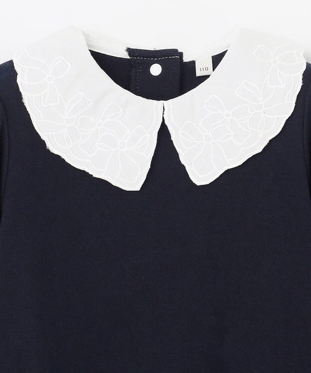 ANY KIDS 襟 刺繍 カットソー ネイビー