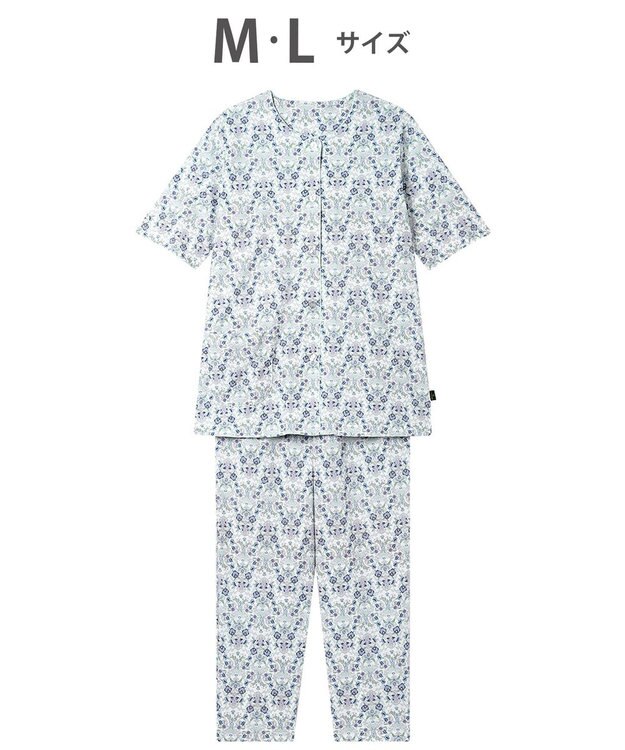 WACOAL パジャマ 綿100%(本体) 天竺素材 ミントン 5分袖 半袖 長ズボン レディース NDT167 /ワコール ホワイト