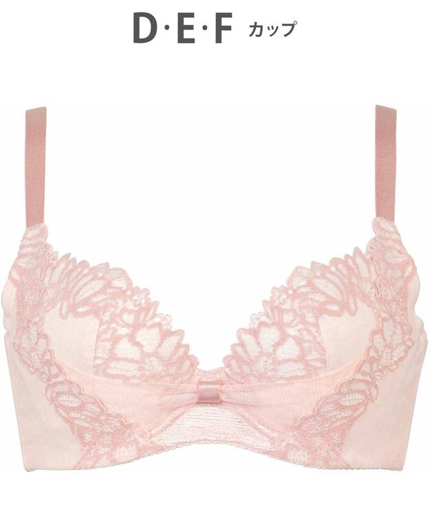 WACOAL 【リボンブラ 脇すっきり】 ブラジャー 脇高設計 着やせシルエット 谷間をメイクしてキープ Gカップまで対応 大きいサイズ レディース BRB433 /ワコール シェルピンク