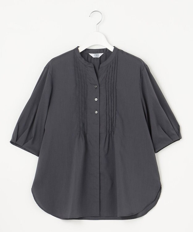 J.PRESS LADIES 【洗える】ラミーポプリン 前開き ブラウス スレート系