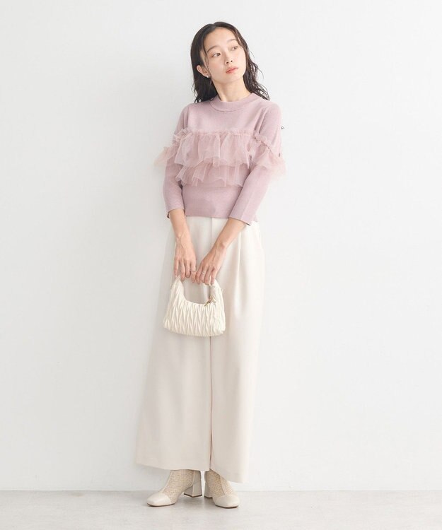 earth music&ecology 胸元チュールドッキングニットプルオーバー Pink