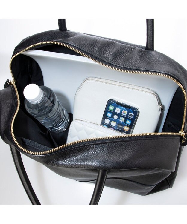 UNBILLION ペルケ perche / ガーメントレザー・サスティナブル2wayハーフムーンボストン ブラック