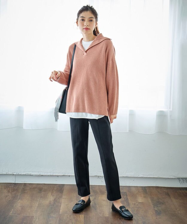 ANY L 【ストレッチ/ウエストゴム】エニィーヒート テーパードパンツ ブラック