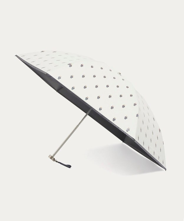 MOONBAT 【 遮光率100％/遮熱/UV/軽量】POLO RALPH LAUREN（ポロ ラルフローレン）晴雨兼用日傘   PORO BEAR ポロベア 裏カラー 折りたたみ傘 オフホワイト＆ベアＰｔ×ネイビー