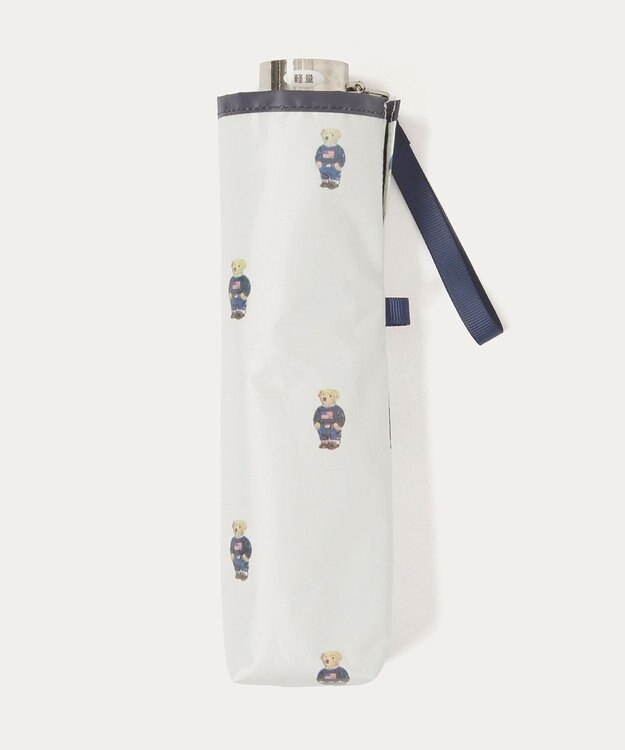 MOONBAT 【 遮光率100％/遮熱/UV/軽量】POLO RALPH LAUREN（ポロ ラルフローレン）晴雨兼用日傘   PORO BEAR ポロベア 裏カラー 折りたたみ傘 オフホワイト＆ベアＰｔ×ネイビー