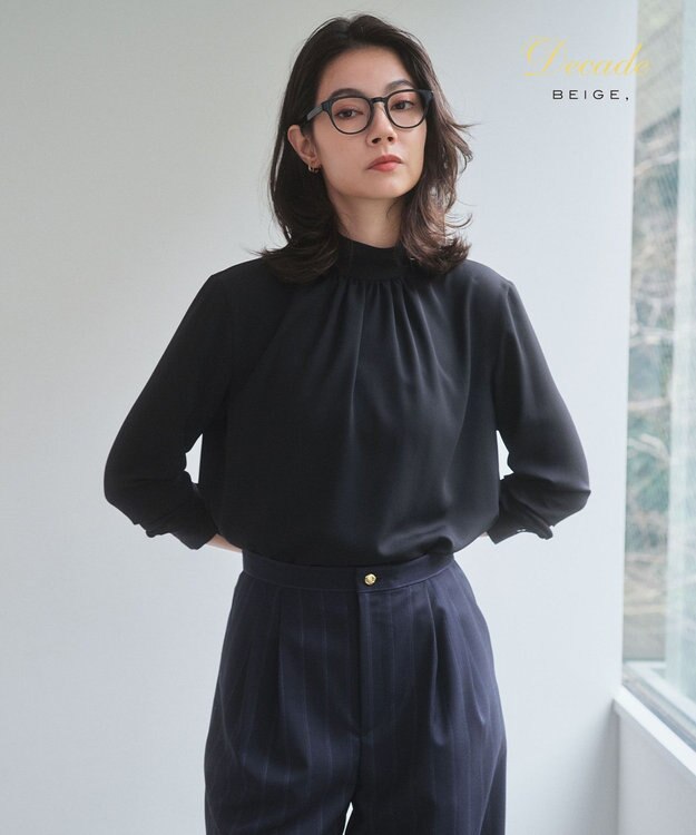 BEIGE， 【人気シリーズ】EVA / ハイネックロングスリーブブラウス Black