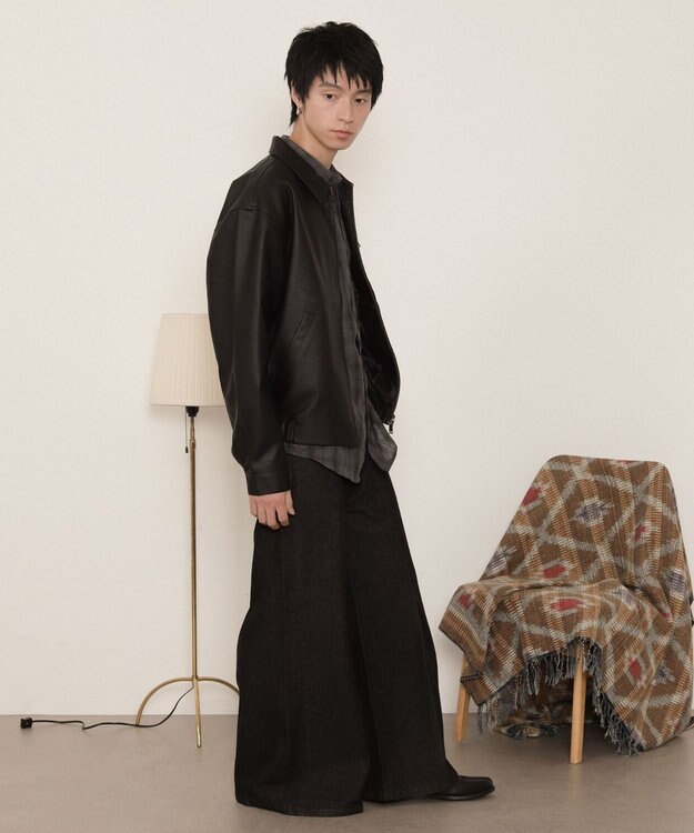 WEGO センタータックバギーフレアデニム デニムブラック