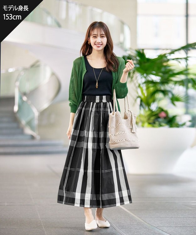 Tiaclasse 【洗える】メモリータフタチェックスカート ブラック
