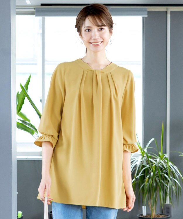 Tiaclasse L 【洗える】ボウタイ風チュニック イエロー