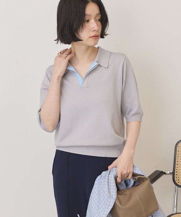 AMERICAN HOLIC 襟付き配色ニット Gray