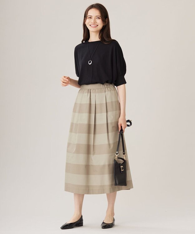 自由区 L 【カタログ掲載・洗える】スラブシャンタン スカート ダークベージュ×サンドベージュ