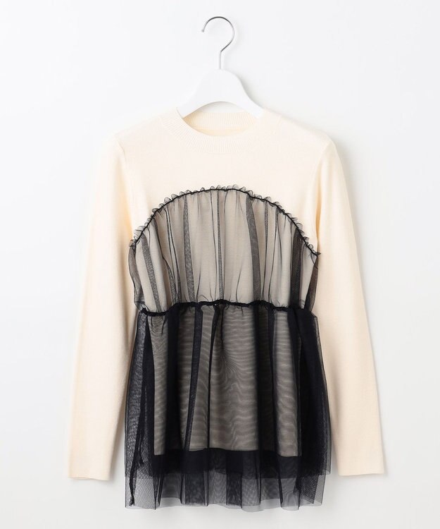 Feroux 【洗える】チュールコンビ プルオーバーニット アイボリー系