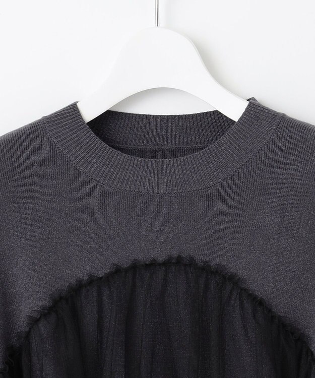 Feroux 【洗える】チュールコンビ プルオーバーニット ブラック系