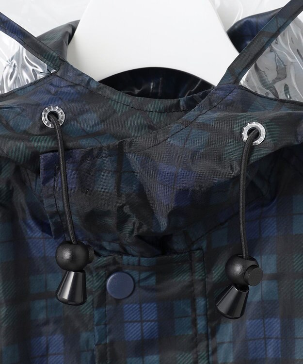 MOONBAT FLAT PURE レインコート チェック柄 リュック対応 ユニセックス 収納袋付き ネイビーブルー