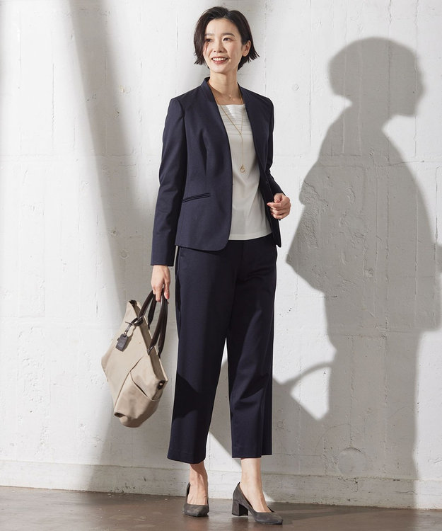 J.PRESS LADIES 【吸水速乾】ピンタックコンビジャージー カットソー ホワイト系