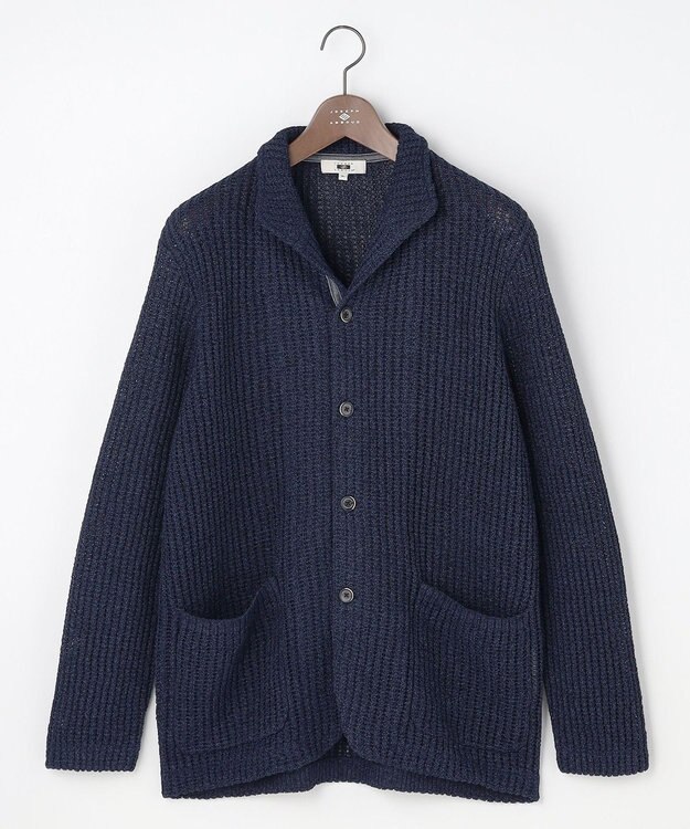 JOSEPH ABBOUD 【キングサイズ・エコ素材和紙使用・日本素材】和紙杢メッシュクルーネック ニットジャケット　26SSモデル ネイビー系
