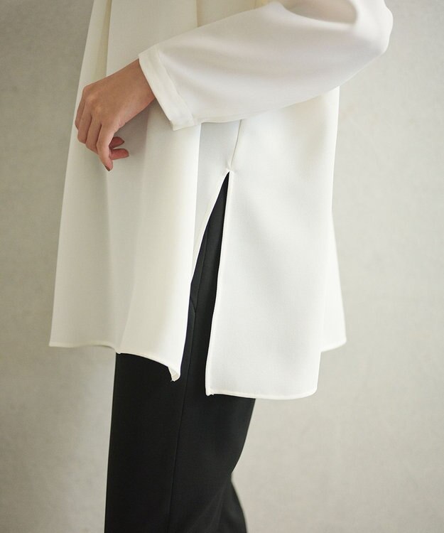 #Newans 【洗濯機可能】タックネックブラウス ホワイト