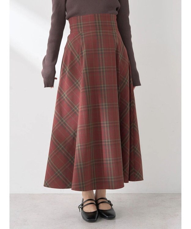 earth music&ecology バックレースアップチェックスカート Bordeaux