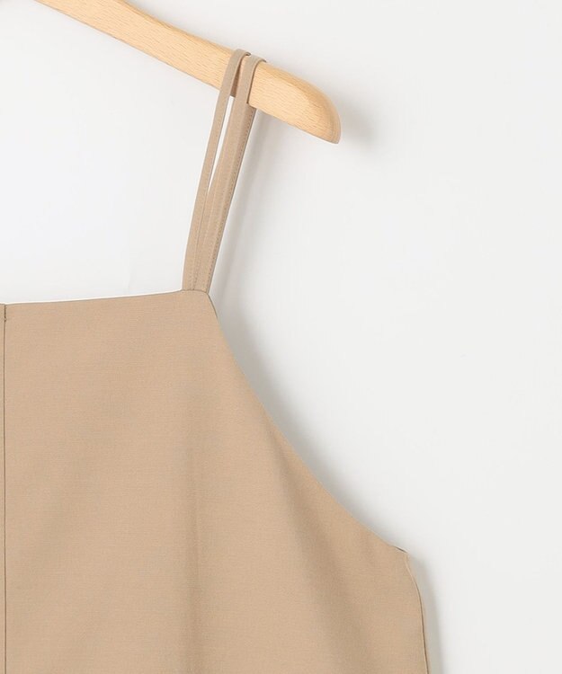 組曲 【洗える・シワになりにくい】リネン混オックスストレッチ キャミワンピース ベージュ系