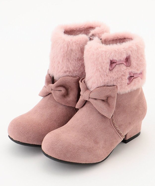 ANY KIDS フェイクファーリボンブーツ ピンクベージュ