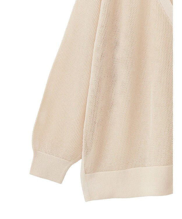 Green Parks メッシュミディ丈ニットカーディガン Ecru