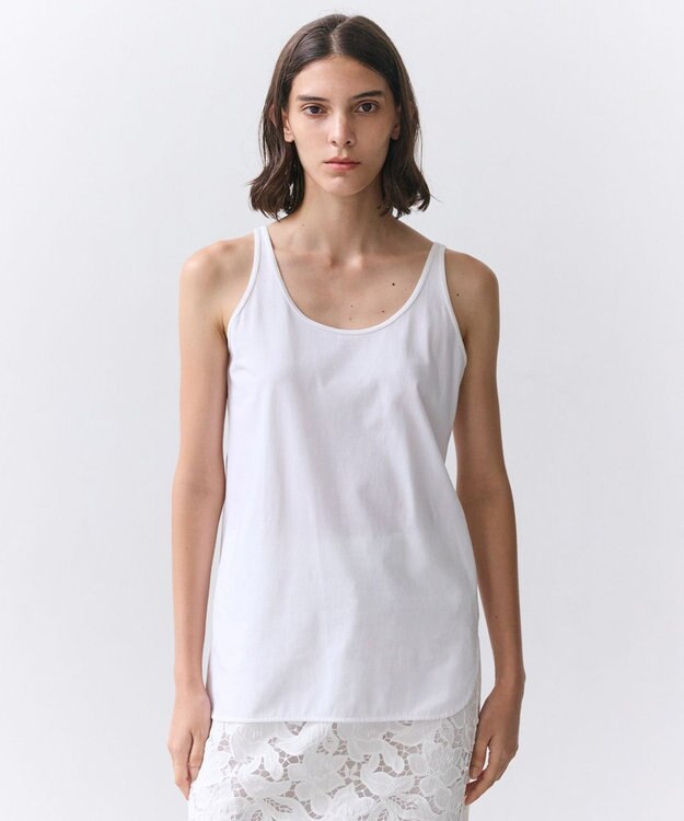 BEIGE， 【洗える】BROIS / コットンシャツテールタンクトップ White