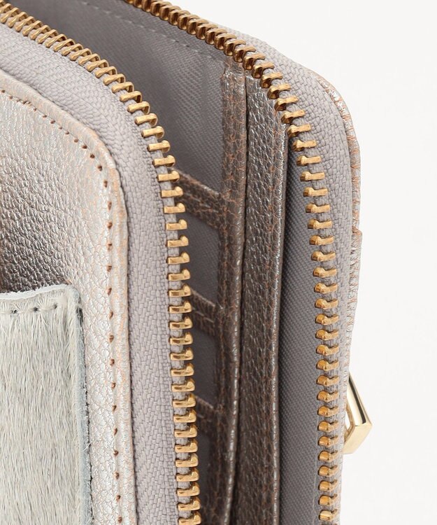 UNBILLION perche 牛革ハラコタイプ×ゴートモバイルウォレットショルダー シルバー