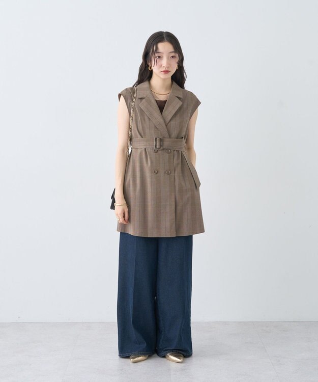 earth music&ecology ショートジレンチ Check Brown