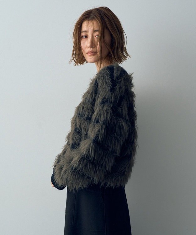 YECCA VECCA フェザーボーダーニット Charcoal Gray