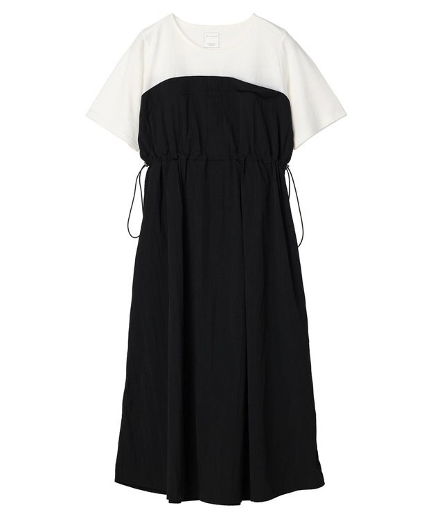 Green Parks 布帛ドッキングドロストワンピース Black