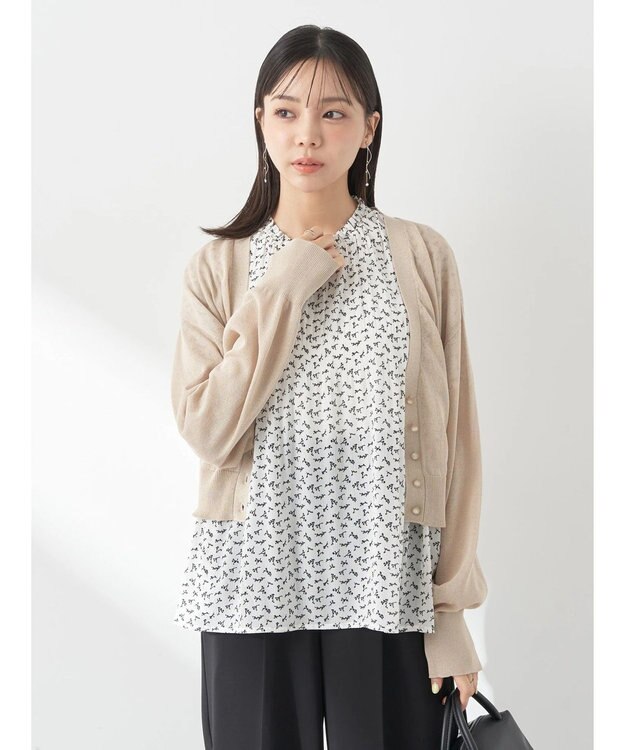 earth music&ecology シアーラメＶネックカーディガン Beige