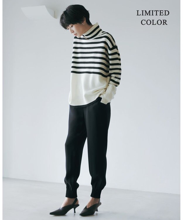 ICB 【新色追加・WEB限定カラーあり】 ソフトカシミヤミックス ハイネックニット オフホワイト×ブラック系柄［WEB限定］