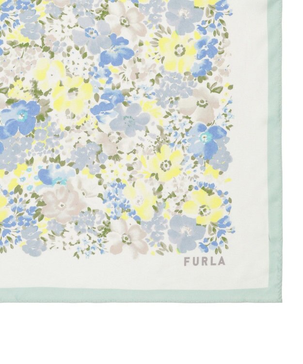 MOONBAT 【シルク100%】フルラ (FURLA) 花柄 シルクプリントスカーフ 65cm×65cm ミントグリーン