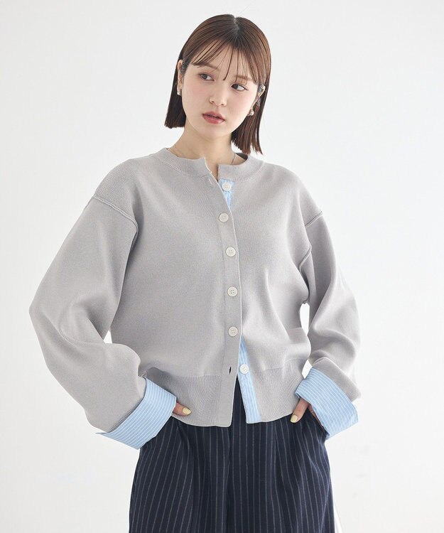 earth music&ecology フェイクレイヤードカーディガン Light Gray