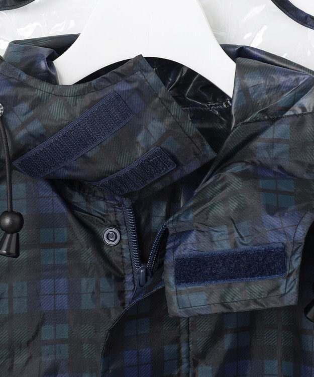 MOONBAT FLAT PURE レインコート チェック柄 リュック対応 ユニセックス 収納袋付き ネイビーブルー