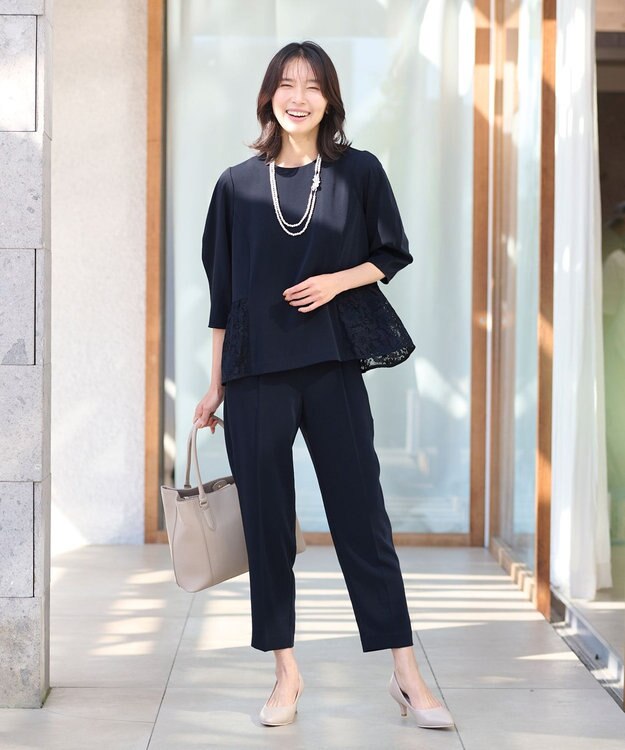 ANY 【洗濯機可・セットアップ】ブラウスパンツセットアップ ネイビー系