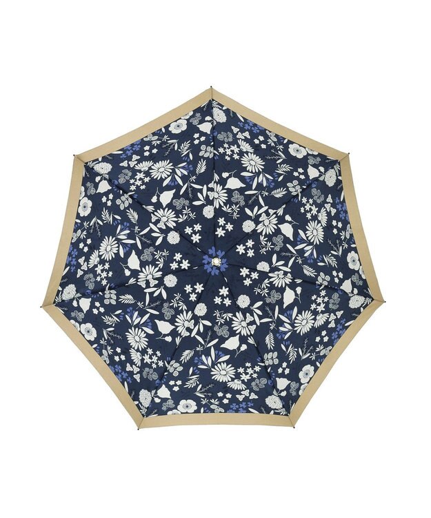 MOONBAT LANVIN en Bleu 折りたたみ傘 バイカラーデイジー サテンプリント 大きめ55cm ネイビーブルー