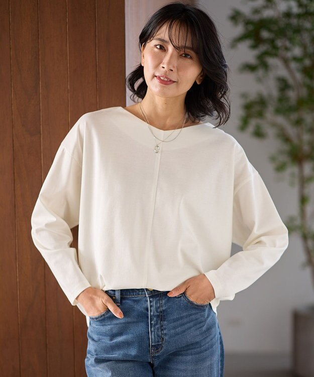 ANY 【洗濯機可】ジョーゼット裏起毛Vネックプルオーバー エクリュ