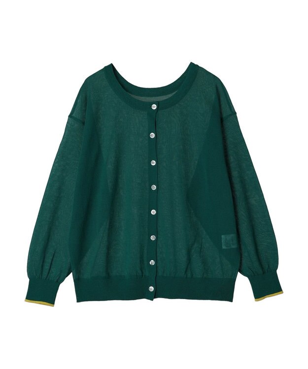 AMERICAN HOLIC バイカラーシアーニットカーディガン Green