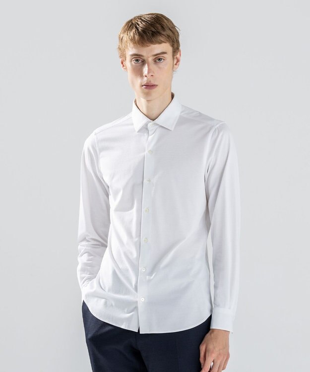 JOSEPH HOMME 【ストレッチ】ハイゲージコットンジャージー 　長袖レギュラーカラーシャツ ホワイト系