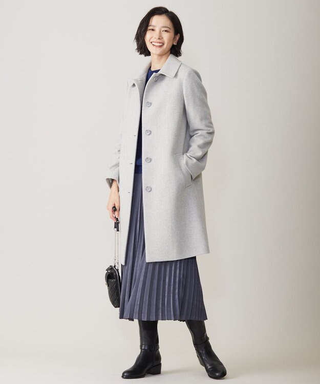 J.PRESS LADIES 【洗える】マロンサテン プリーツ スカート グレー系