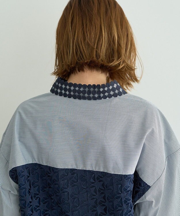 YECCA VECCA レースMIXレイヤードハーフスリーブシャツ Stripe