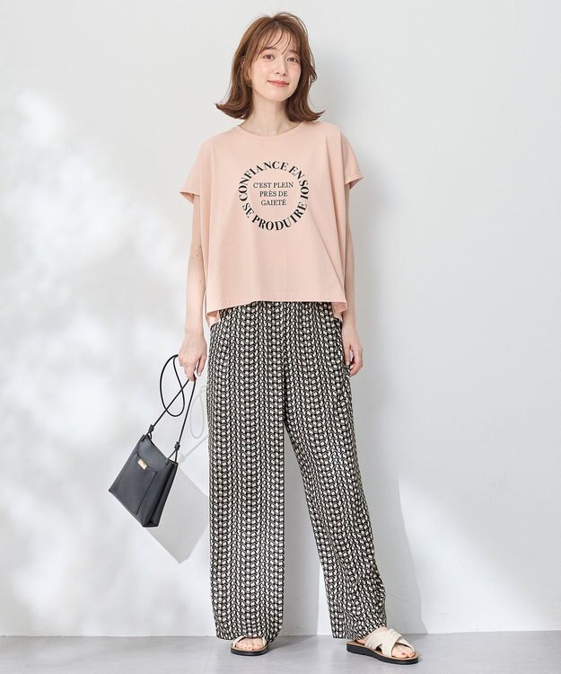 ANY 【洗濯機可/ウエストゴム】ウェーブプリントパンツ ブラウン