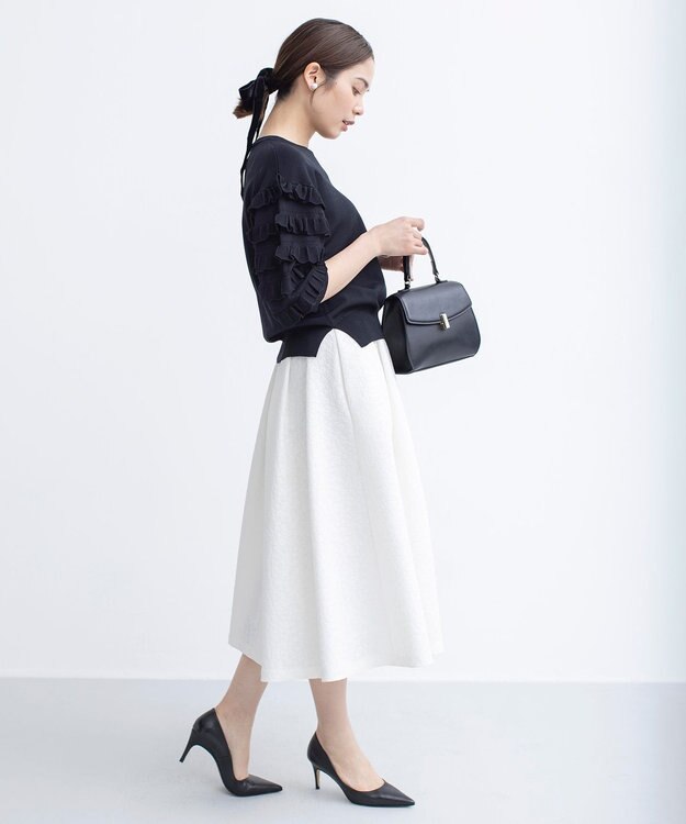 組曲 S 【WEB限定カラーあり】MINA 袖フリルニットプルオーバー ブラック系