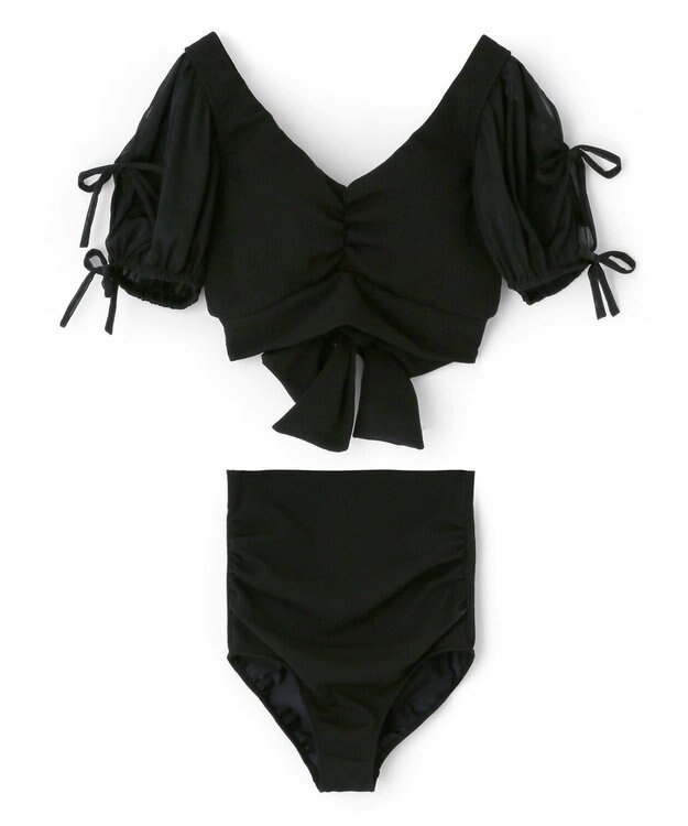 San-ai Resort（三愛水着楽園） 【San-ai Resort×PEACH JOHNコラボ】【ナイスバディ水着】パフスリーブワイヤービキニ　9M・11L　【San-ai Resort（サンアイリゾート）】 ブラック