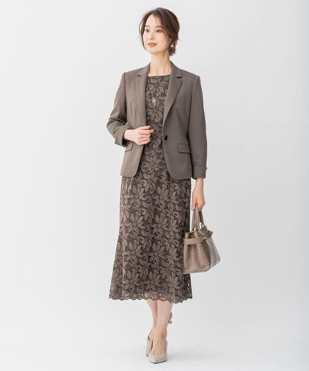 自由区 L 【洗える】WASHABLEPONTE テーラードジャケット カーキ系