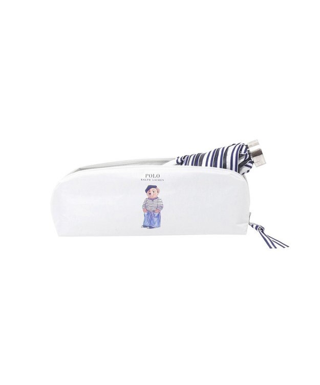 MOONBAT 【WEB限定】 POLO RALPH LAUREN（ポロ ラルフローレン） 晴雨兼用日傘 ワンポイントポロベア プリント 折りたたみ傘 ポーチタイプ 1級遮光/遮熱/遮光 オフホワイト
